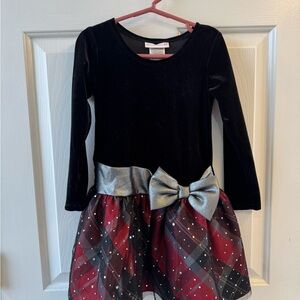 BONNIE JEAN Long Sleeve Velvet Bodice Plaid Dress Girls 6 Black/Red Holiday